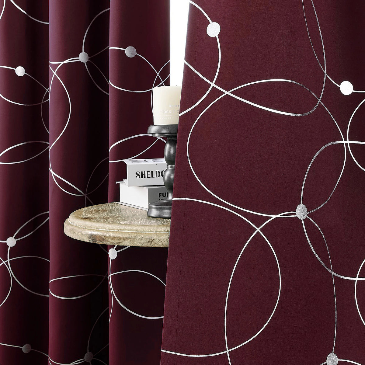 Foil-Print Faux Linen Blackout Curtains