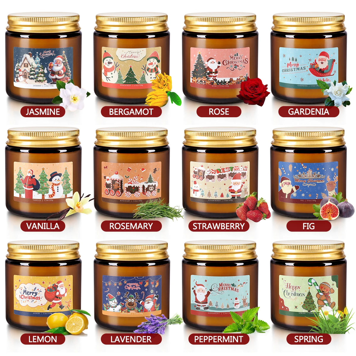 Christmas Apothecary Candle Set, 12 Pack