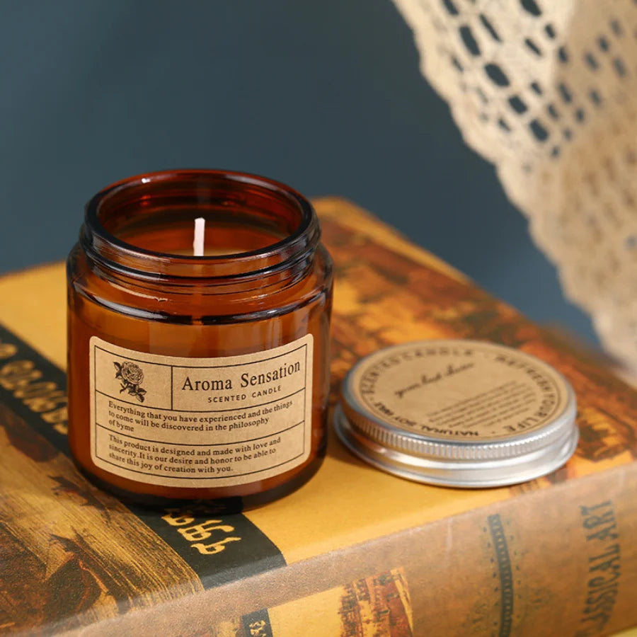 Brown Glass Jar Scented Candles, Set of 3