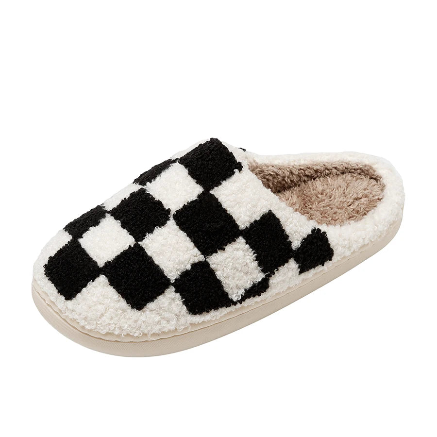 Checkerboard Fuzzy House Slippers