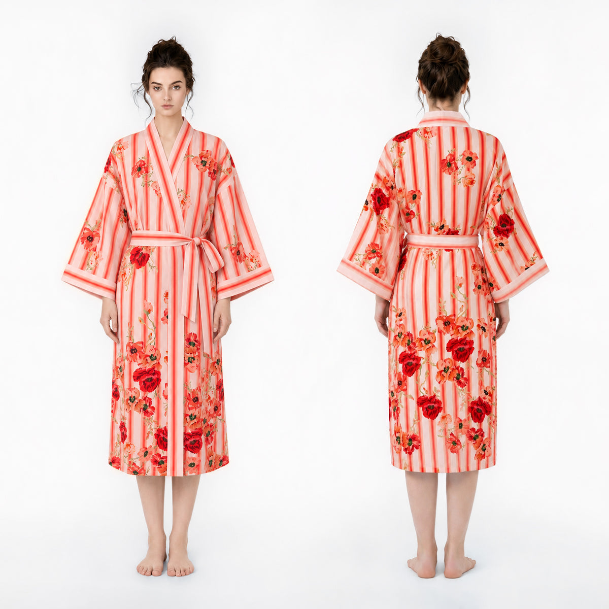 Lyocell kimono robe in Pink Cherry Blossom