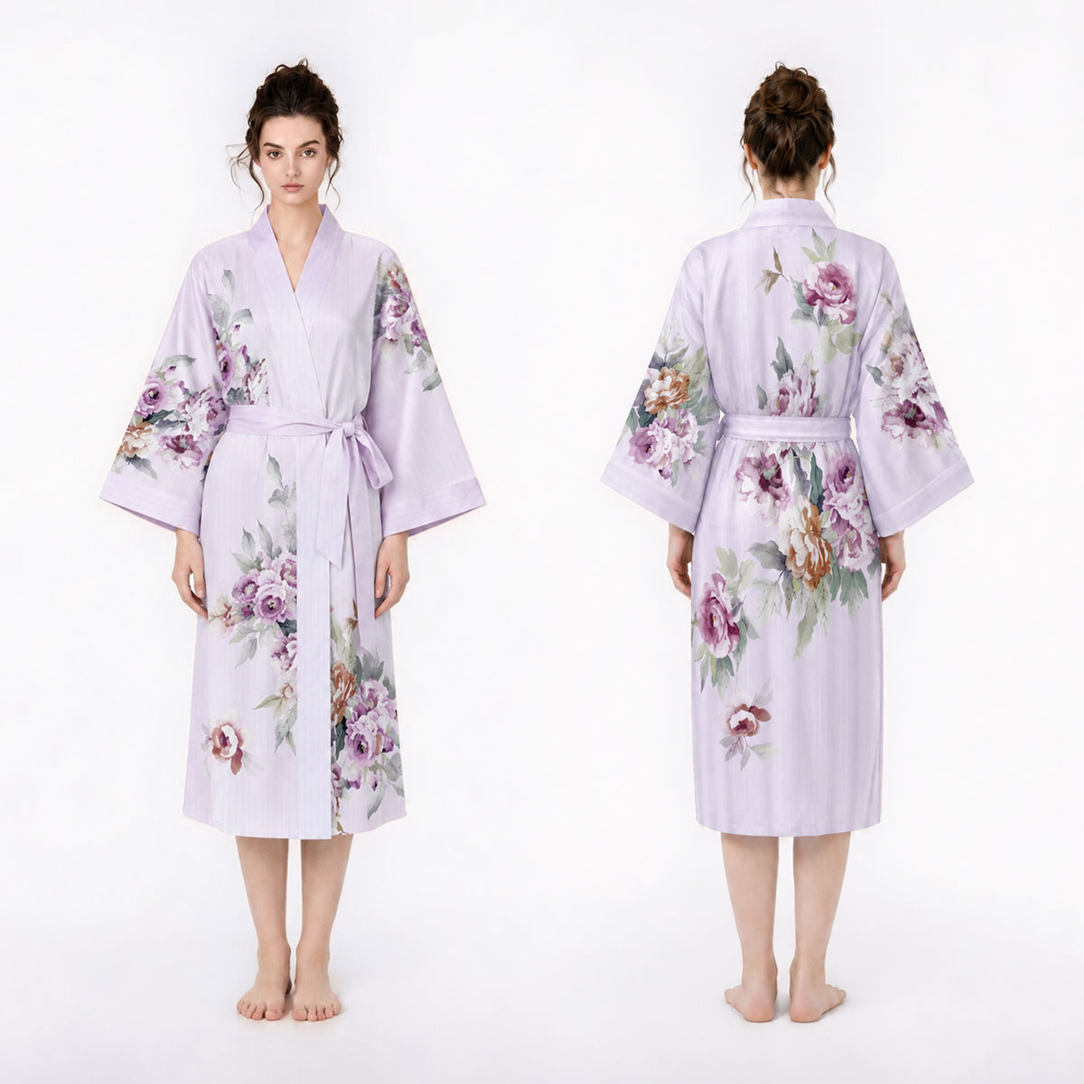Lyocell kimono robe in Purple Mist Floral
