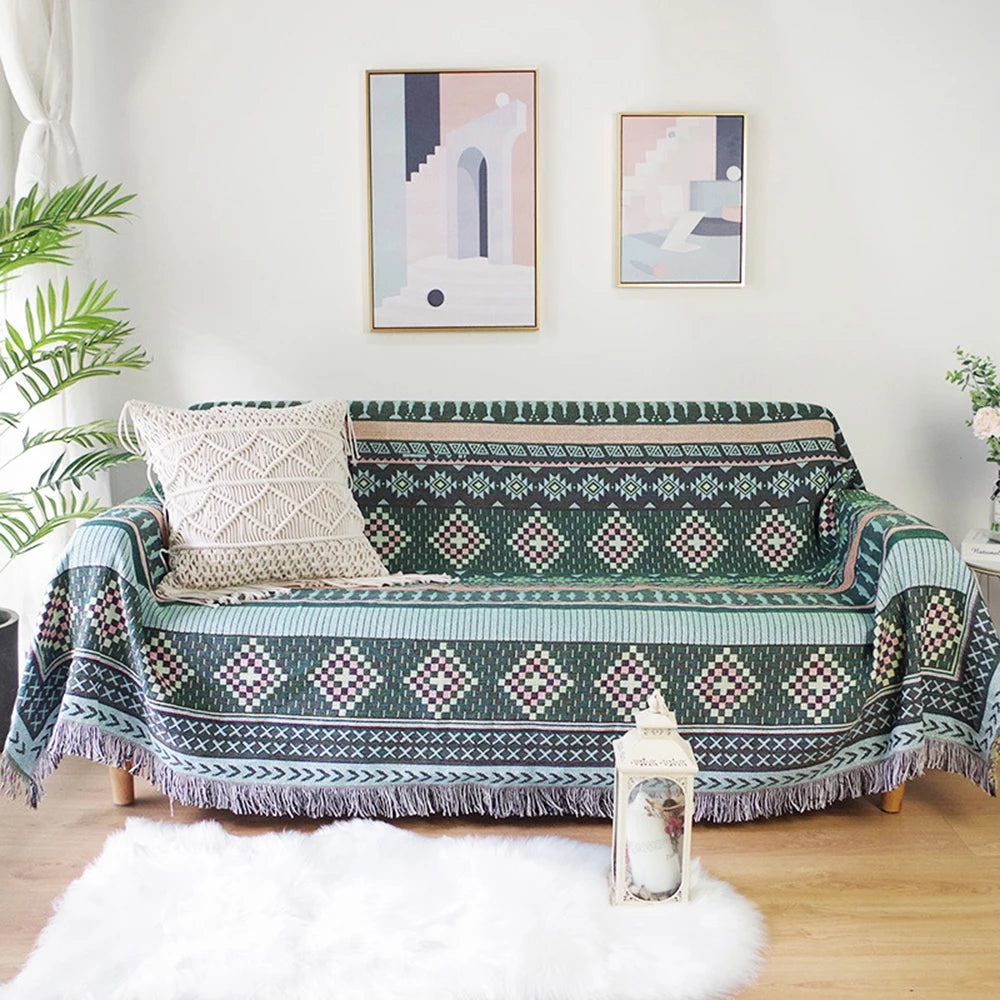 Aztec Knitted Throw Blanket with Tassels