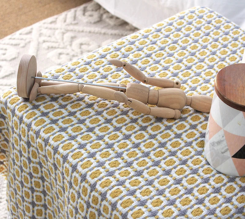 Yellow Tassel Knitted Throw Blanket