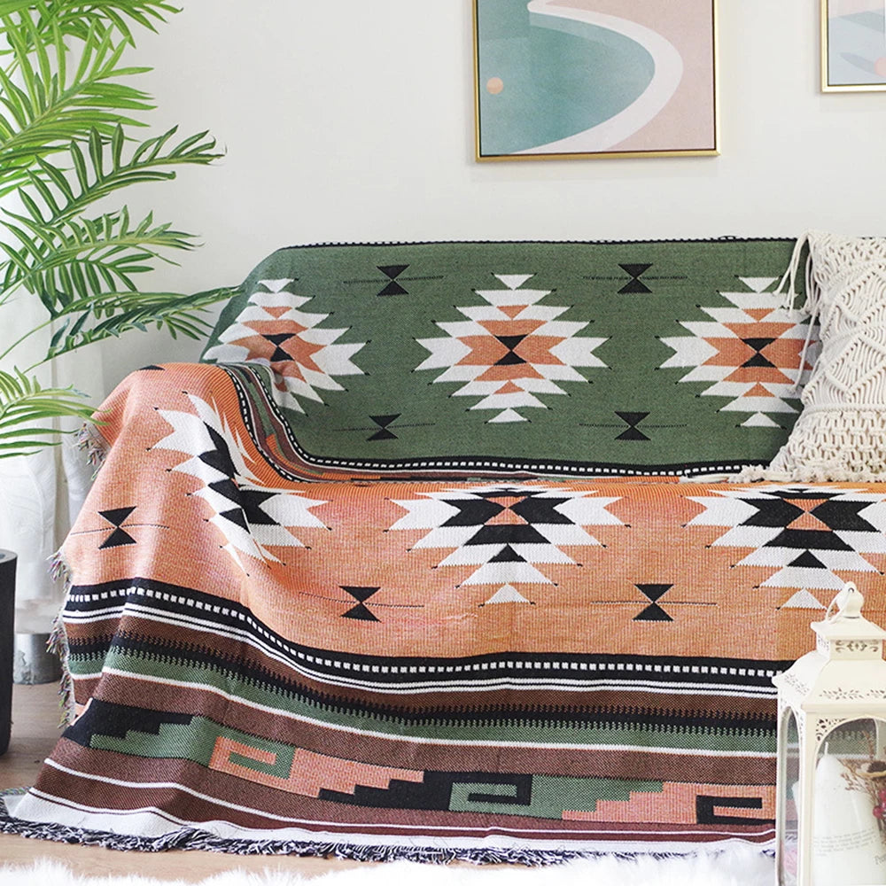 Aztec Knitted Throw Blanket with Tassels