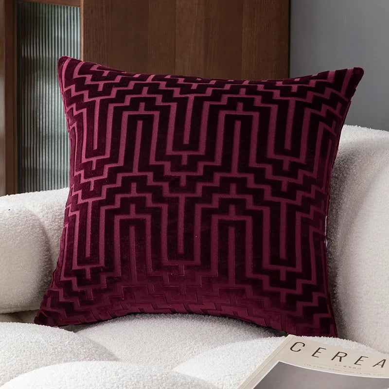 Dark plum cut velvet geometric cushion cover