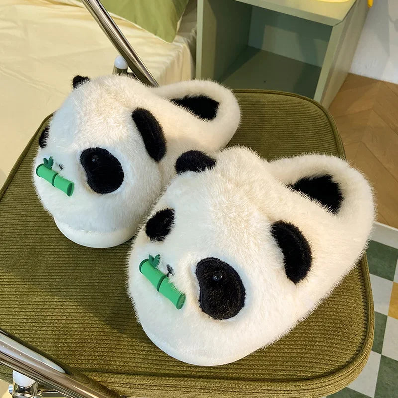 Cuddly Panda Fuzzy Slide Slippers