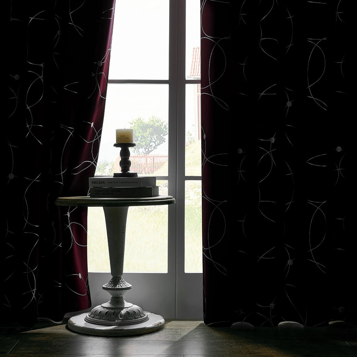 Foil-Print Faux Linen Blackout Curtains