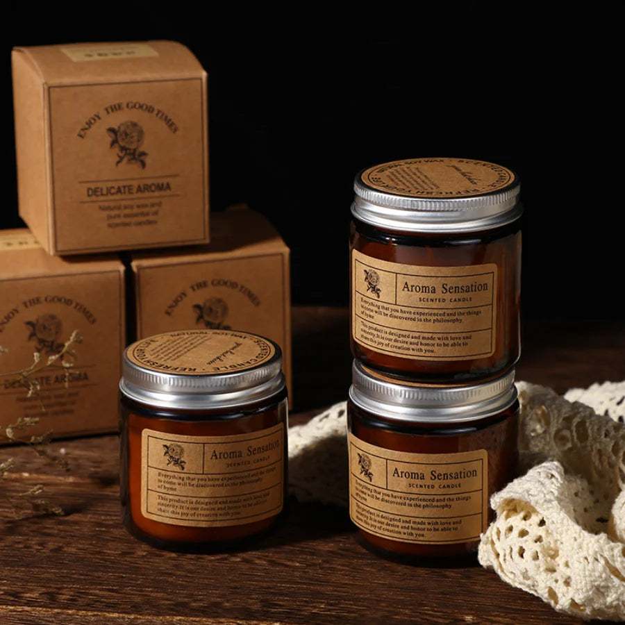 Brown Glass Jar Scented Candles, Set of 3