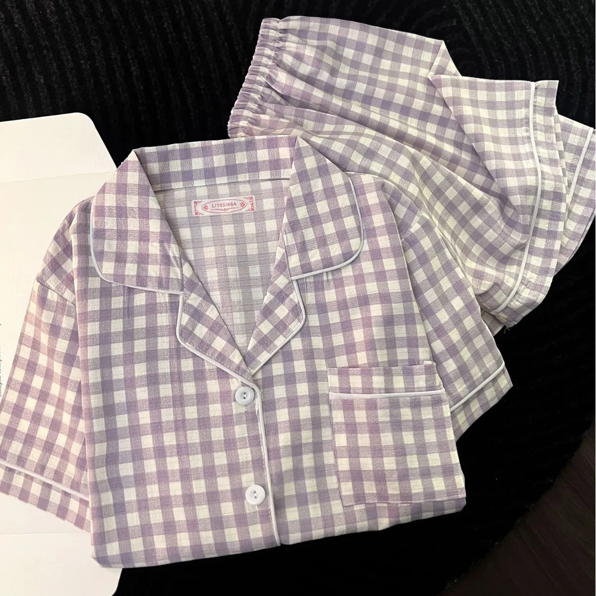 Bubble Cotton Plaid Pajama Set