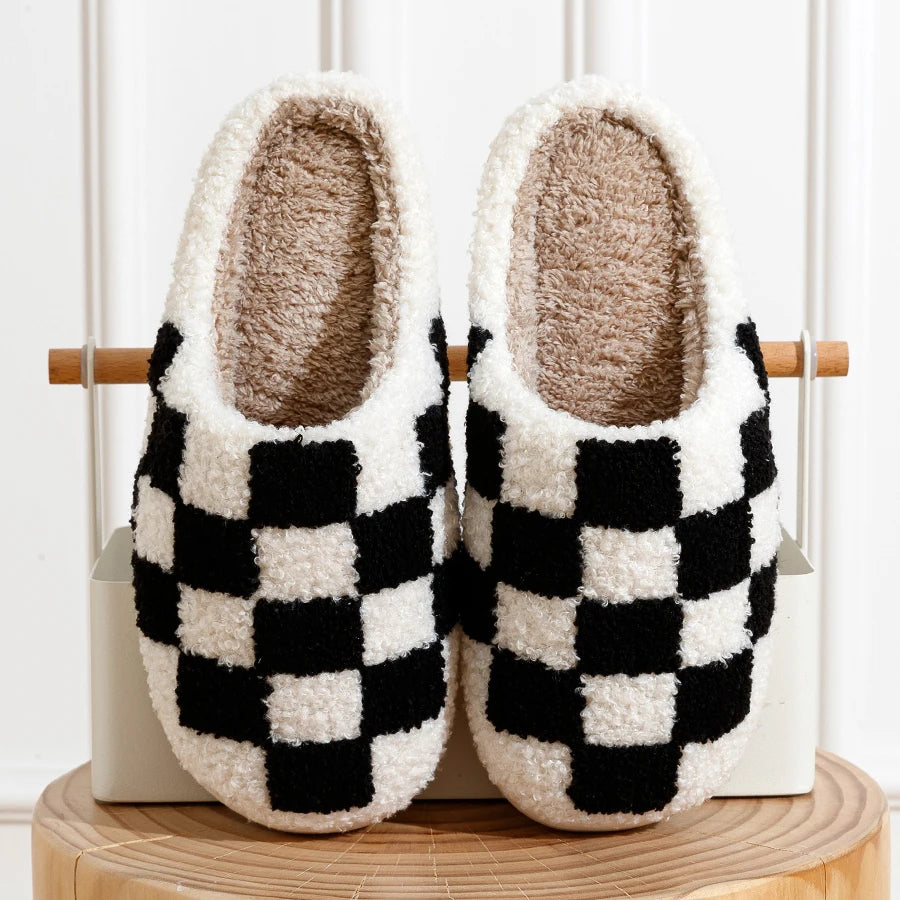 Checkerboard Fuzzy House Slippers
