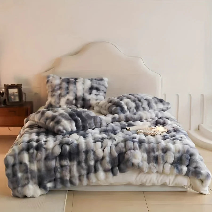 French Faux Fur Tie-Dye Throw Blanket