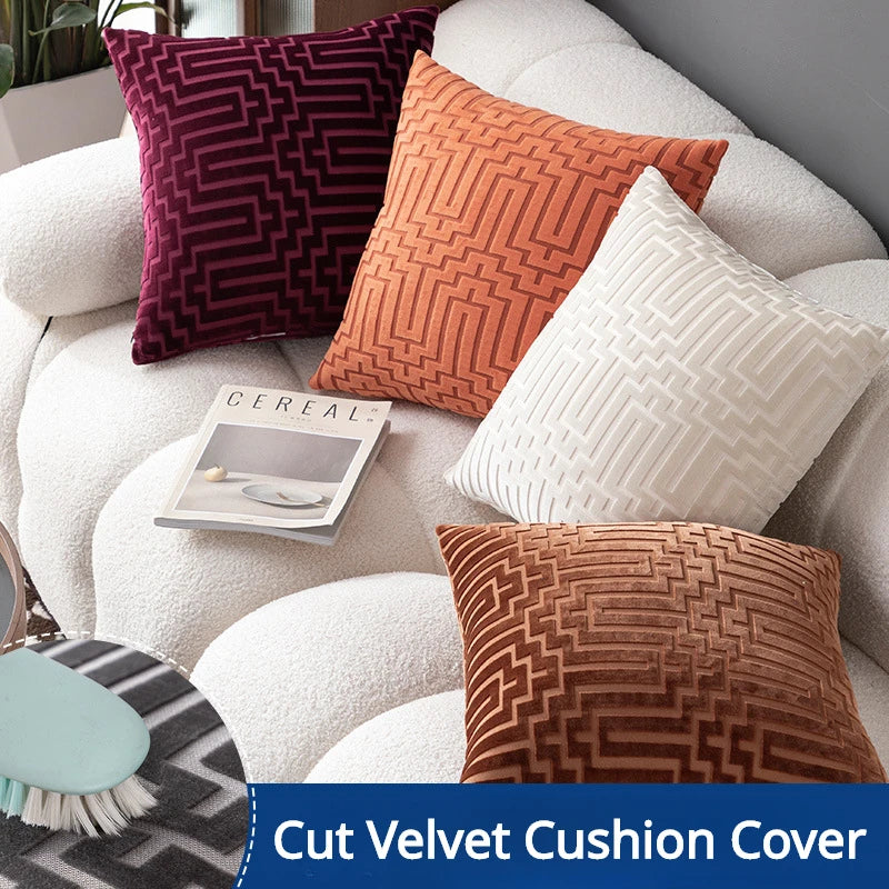 Cut Velvet Geometric Cushion Cover, 45x45cm