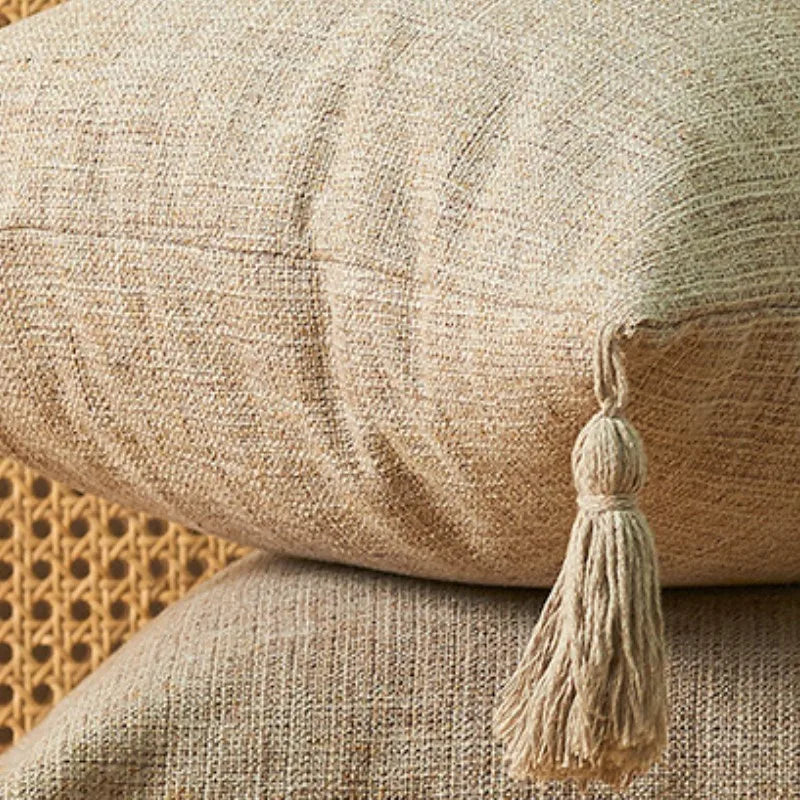 Linen Look Tassel Cushion Covers, Set of 2