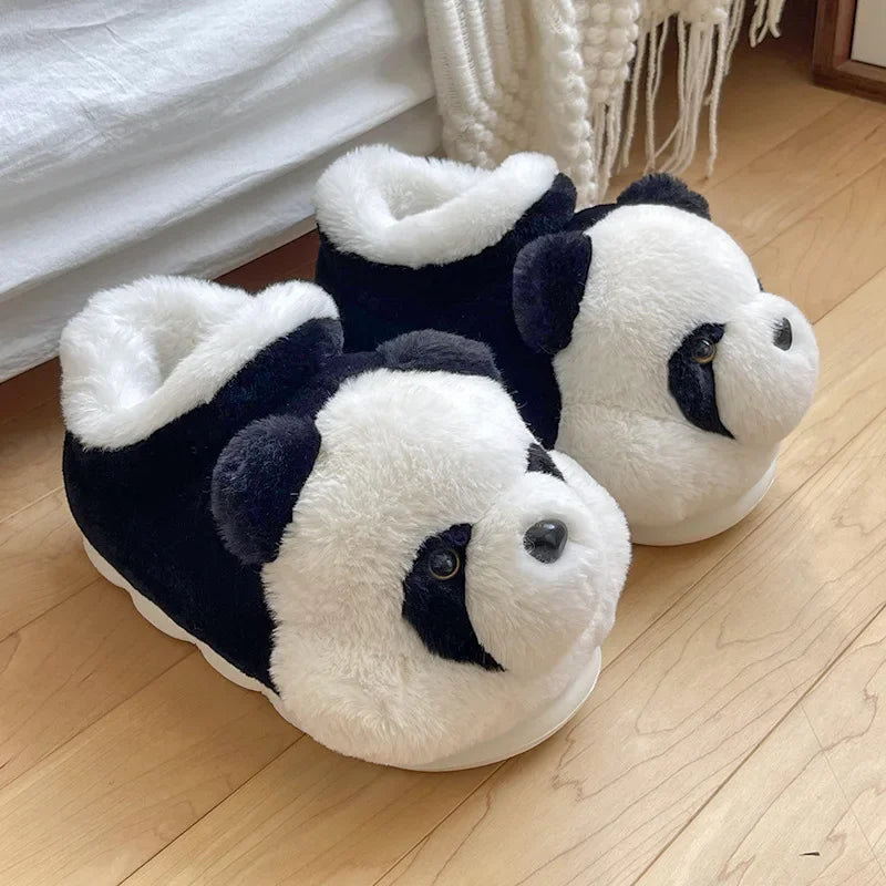 Cuddly Panda Fuzzy Slide Slippers