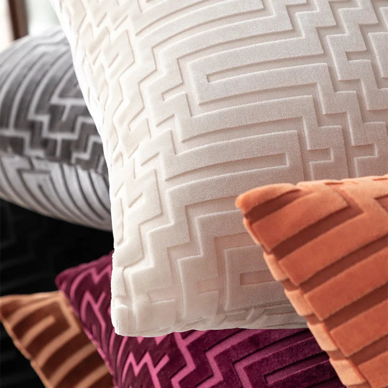 Cut Velvet Geometric Cushion Cover, 45x45cm