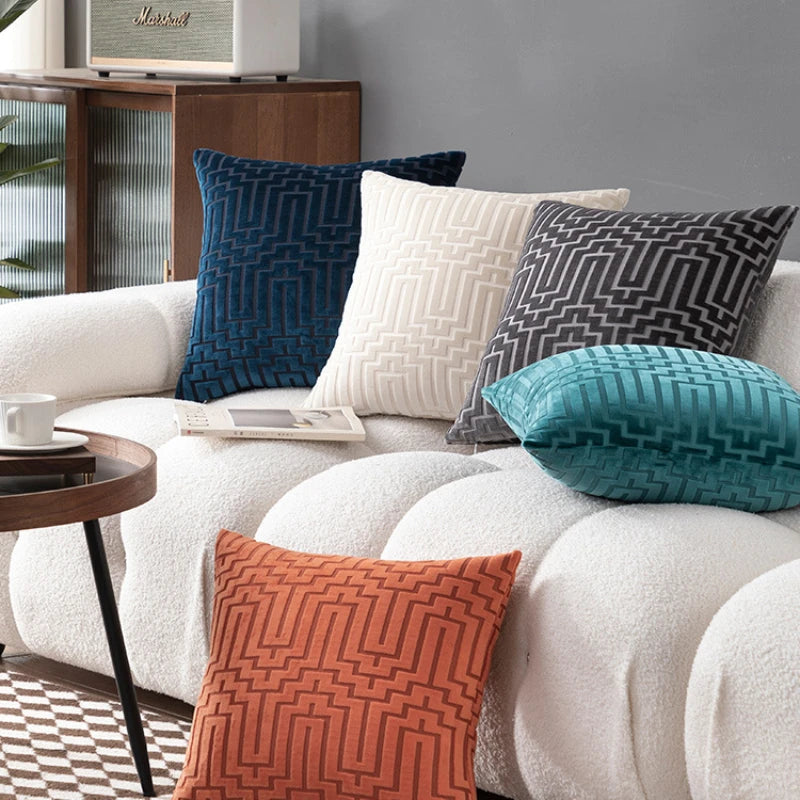 Cut Velvet Geometric Cushion Cover, 45x45cm