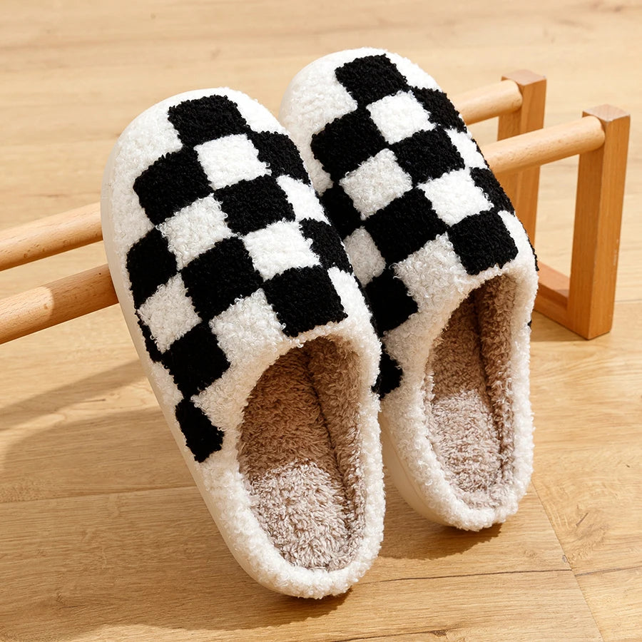 Checkerboard Fuzzy House Slippers