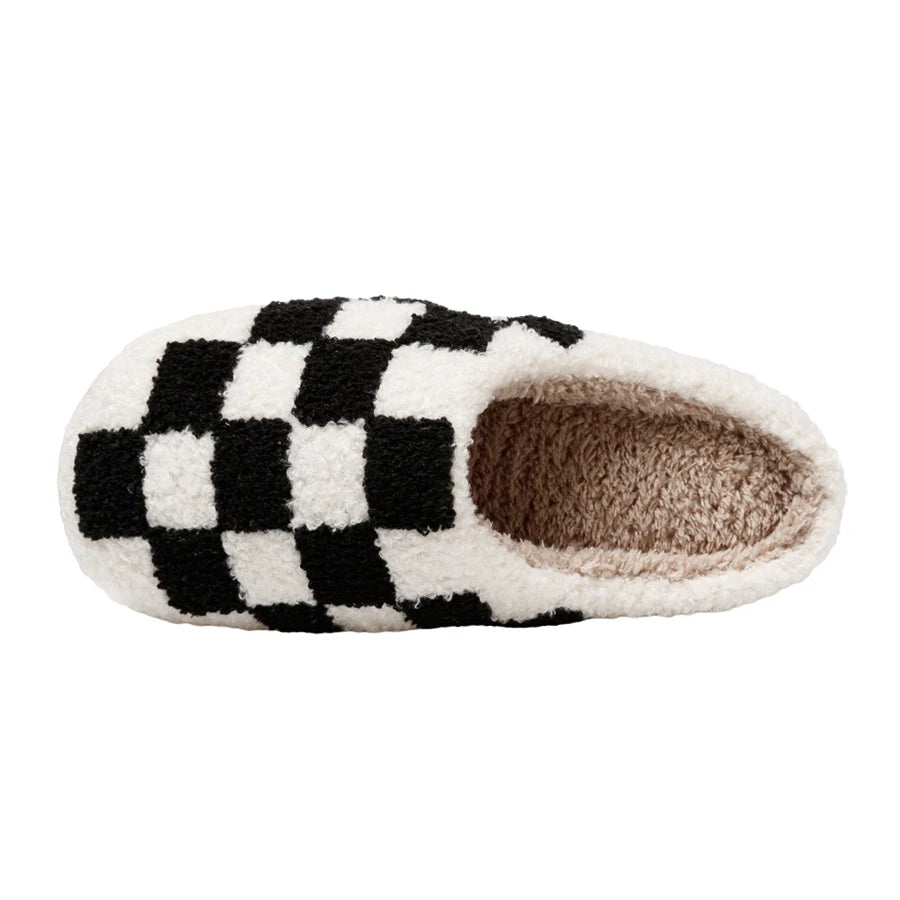 Checkerboard Fuzzy House Slippers