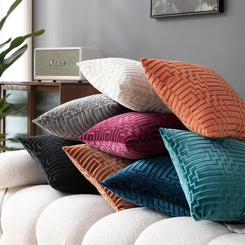 Cut Velvet Geometric Cushion Cover, 45x45cm