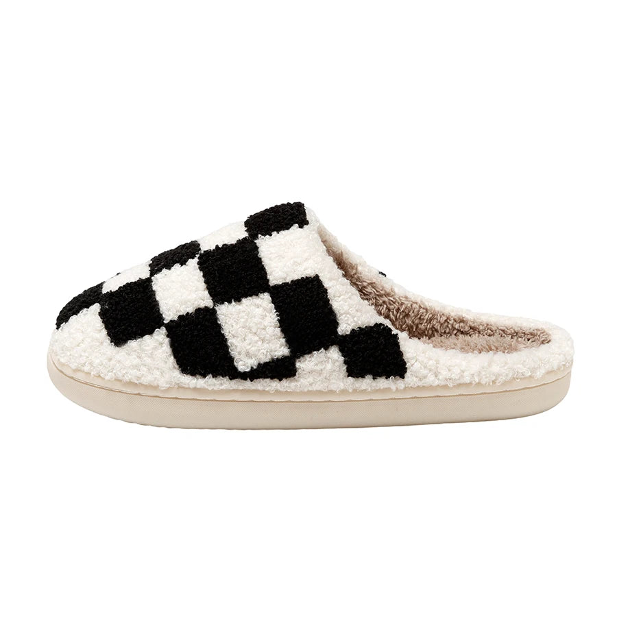 Checkerboard Fuzzy House Slippers