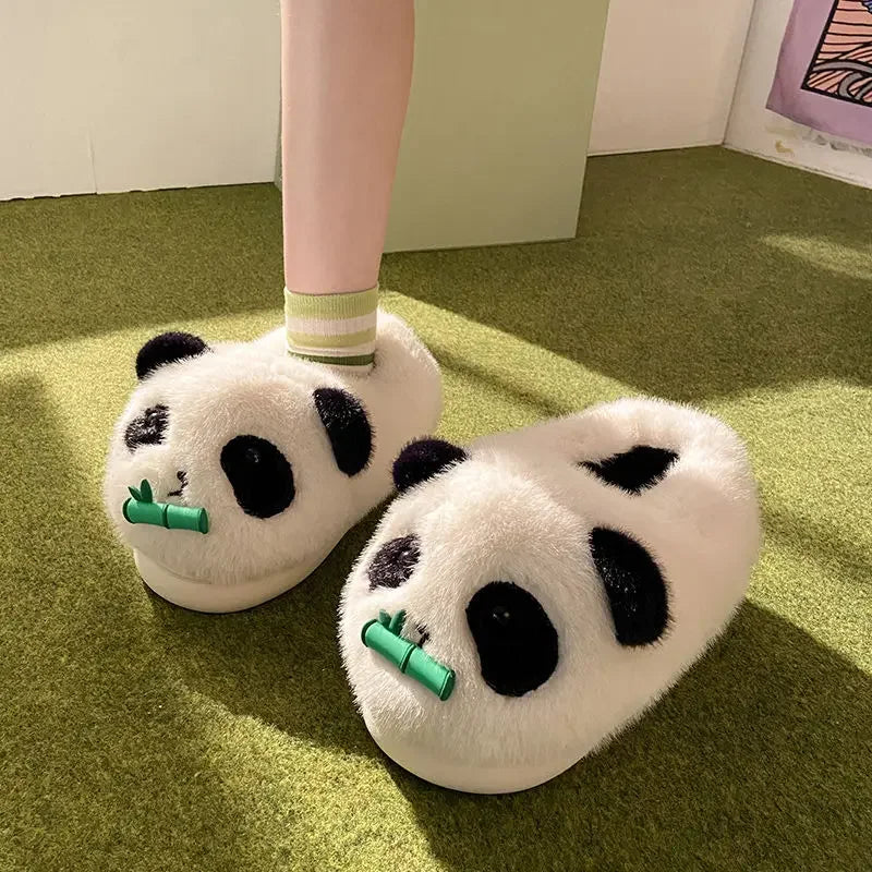 Cuddly Panda Fuzzy Slide Slippers