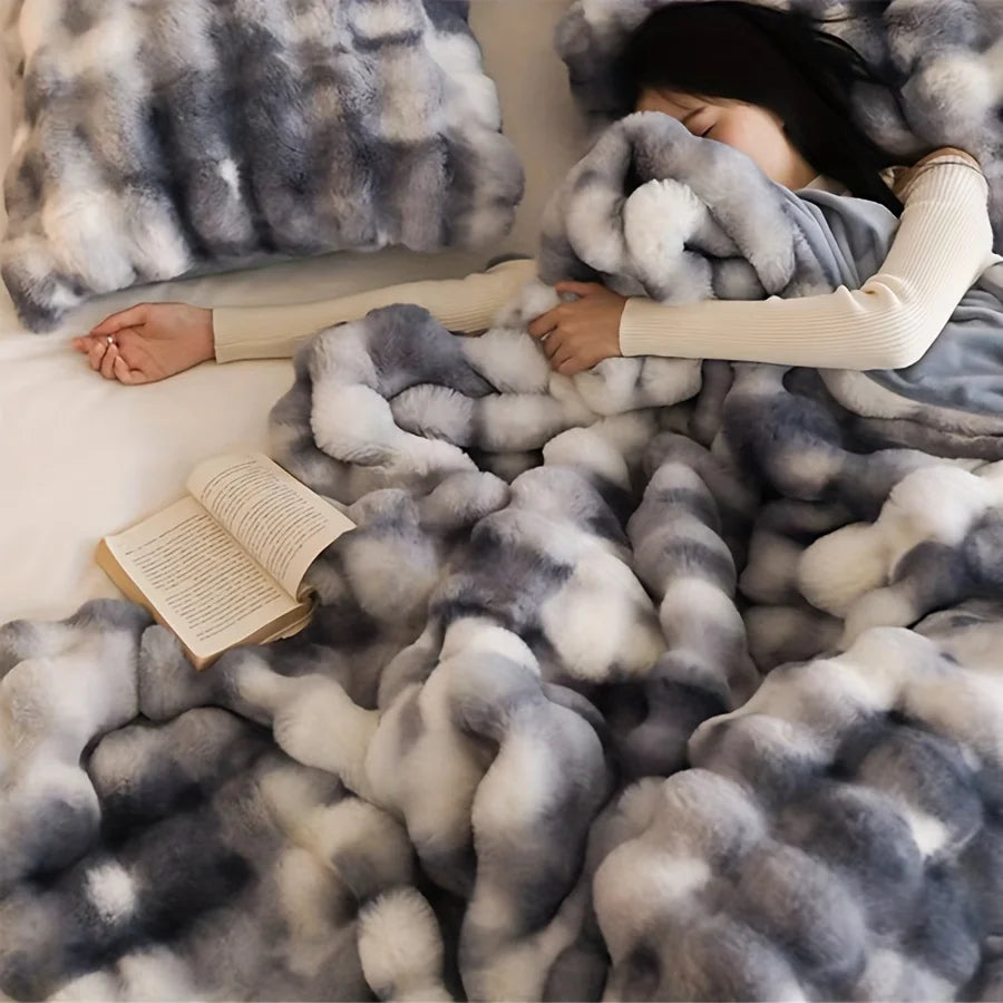 French Faux Fur Tie-Dye Throw Blanket