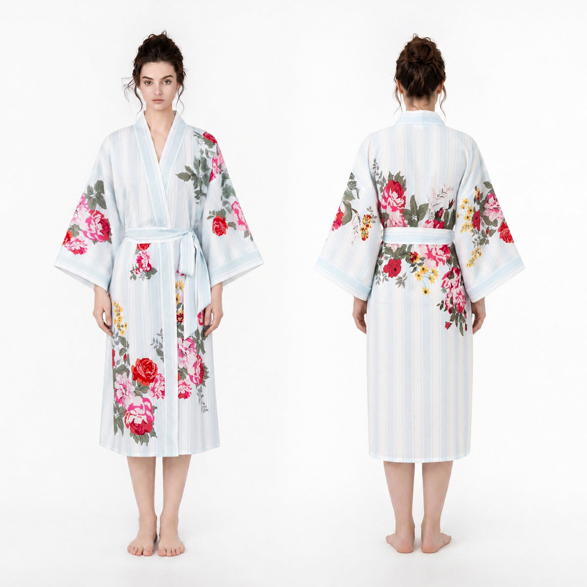 Lyocell kimono robe in Blue Floral Shadow