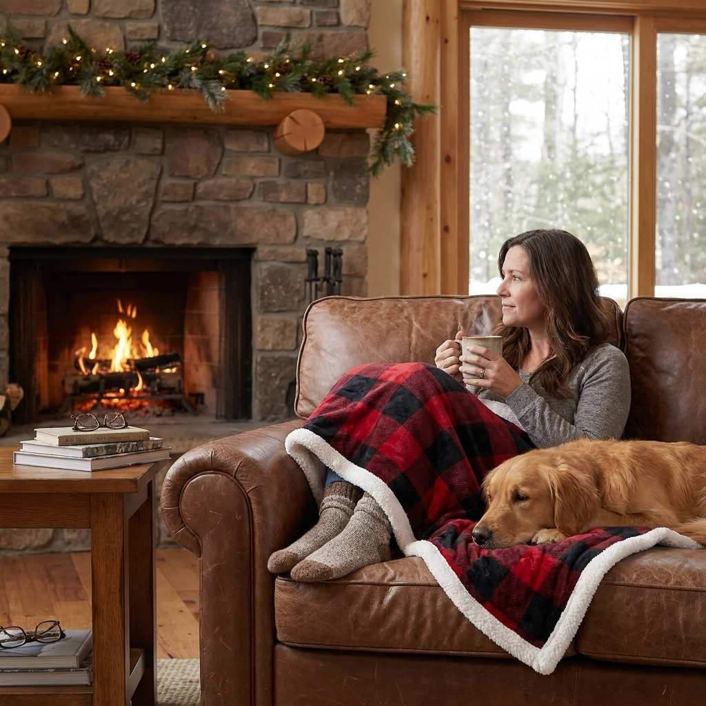 Buffalo plaid sherpa throw as a seasonal favourite