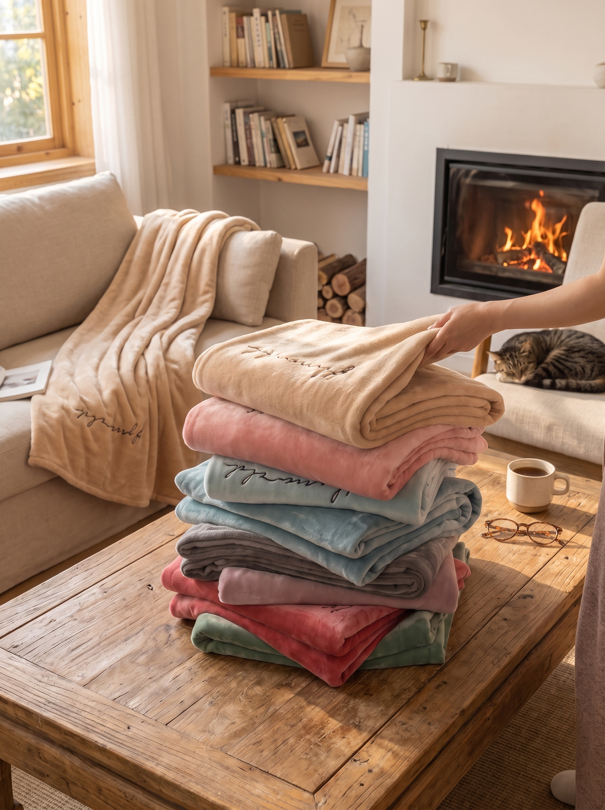 Ultra soft flannel fleece throw blanket in use