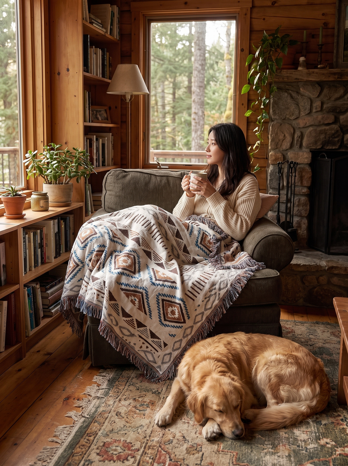 Scandi checkered throw in a neutral living room