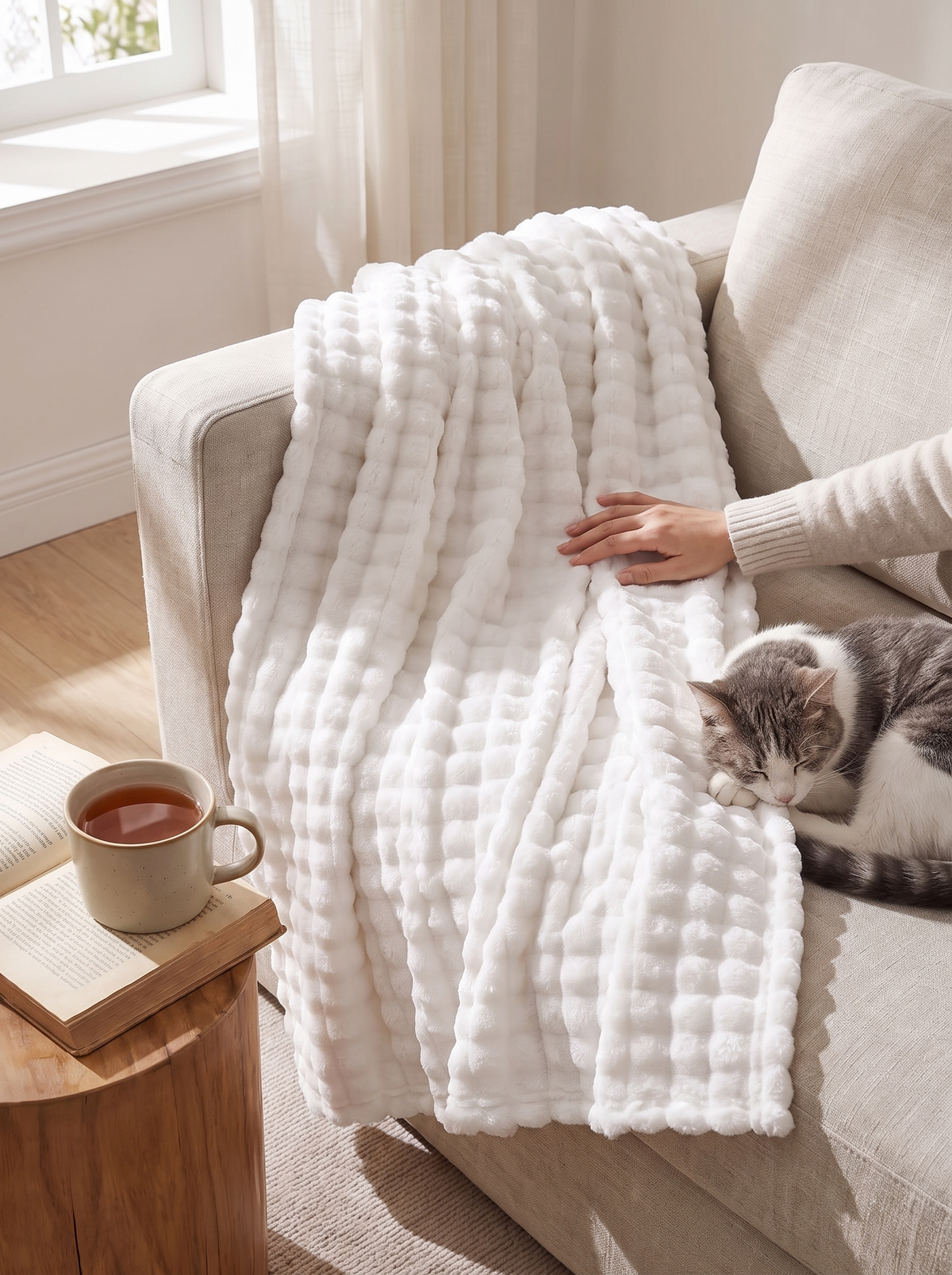 3D bubble plush flannel throw texture in a room