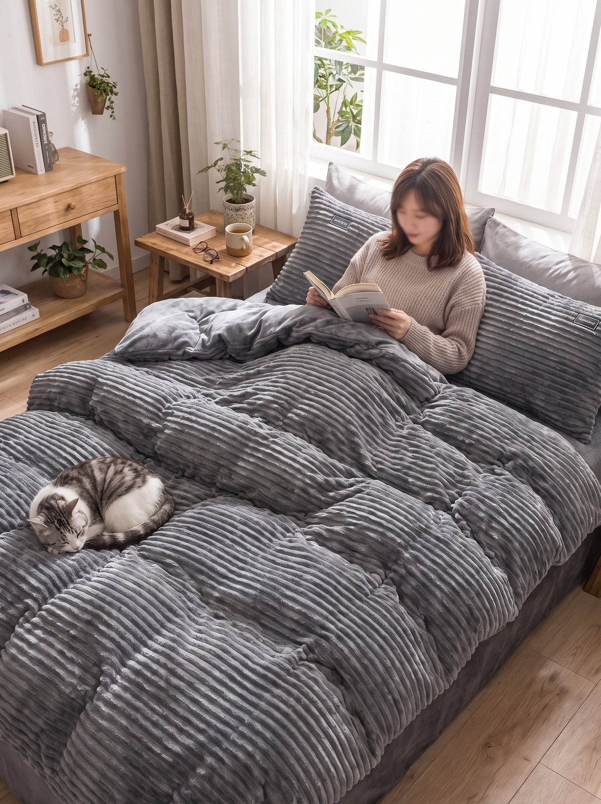 Large plush blanket covering a king size bed