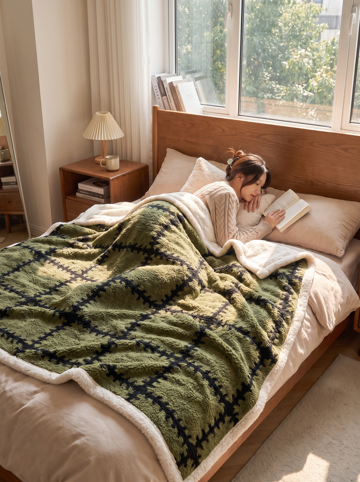 Queen size fluffy flannel blanket covering a bed