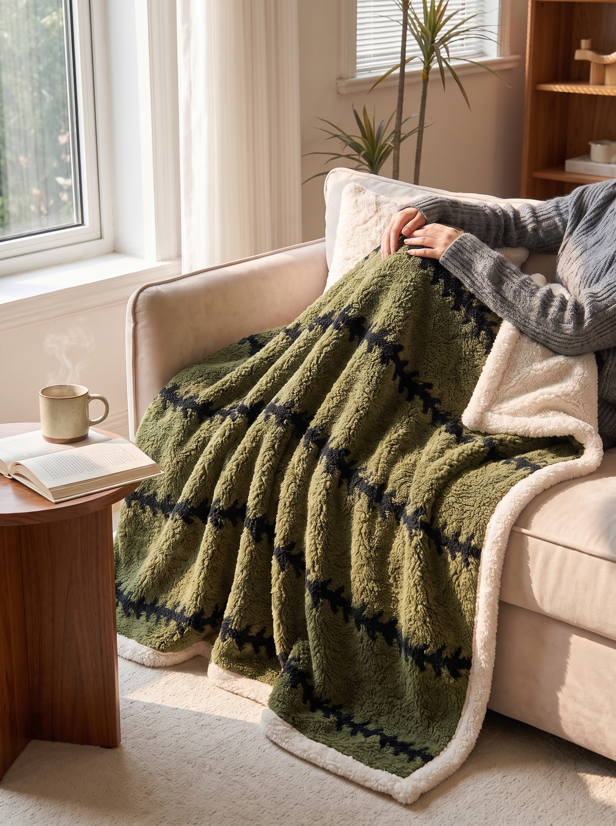 Super thick fluffy flannel blanket weighing on a bed