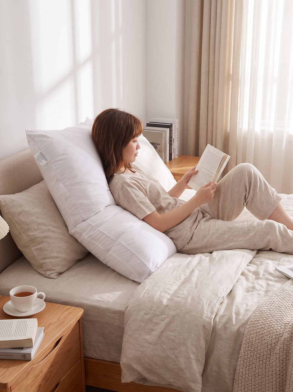 Hollow fibre long body pillow light in the hand
