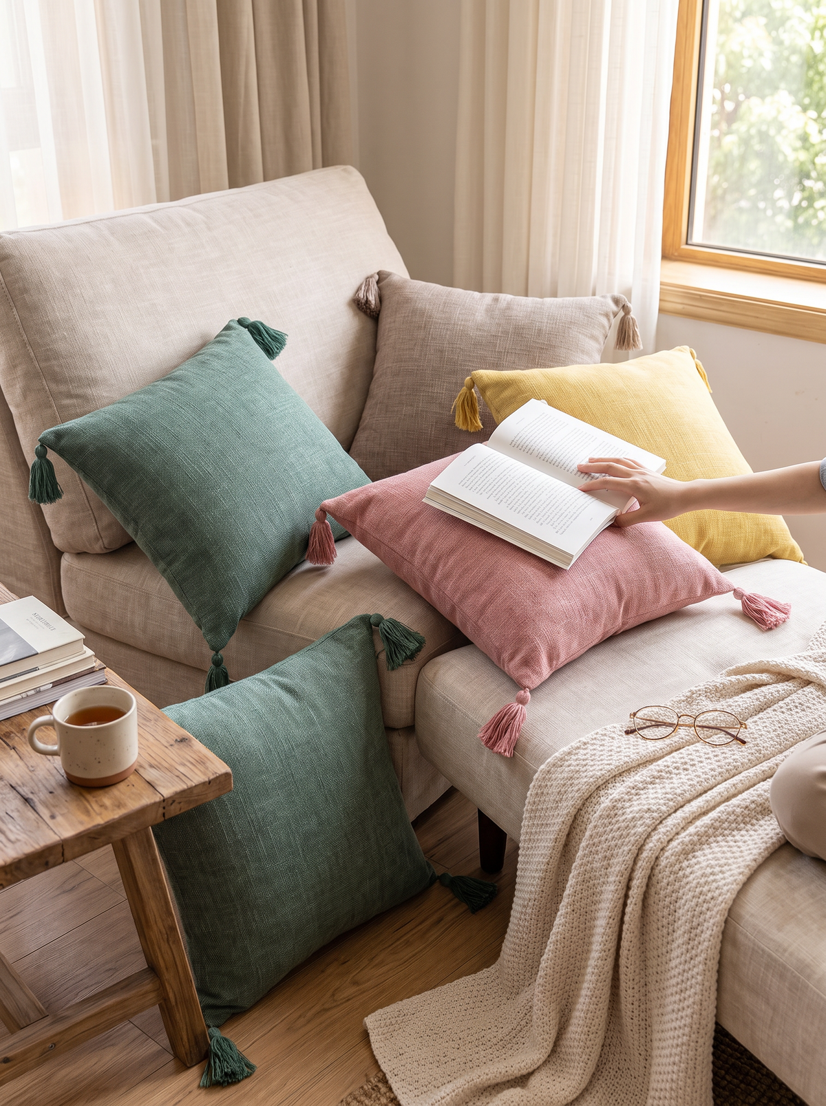 Relaxed linen look cushion texture in a room