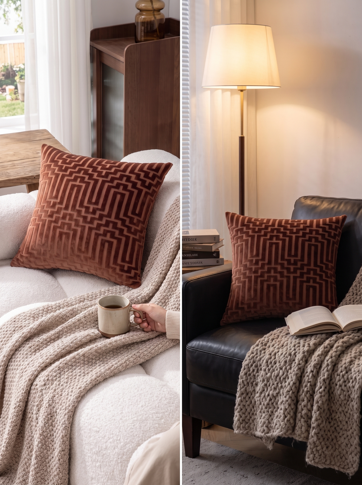 Cut velvet cushion looking different from two angles