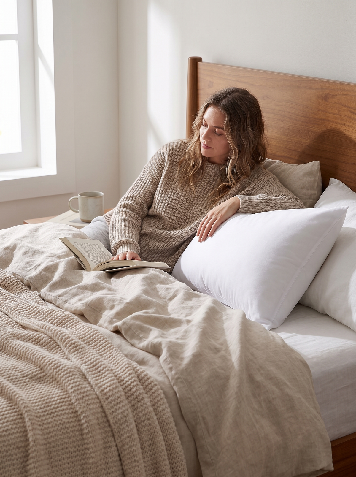 Fluffy polyester cushion insert filling a cover