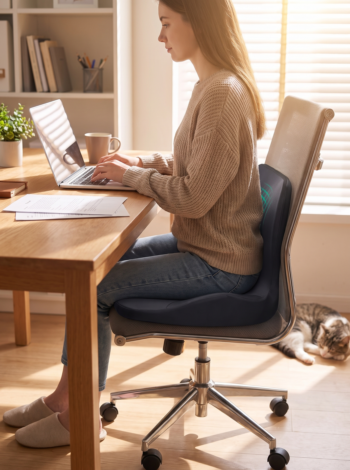 Memory foam seat and lumbar cushion set on a chair