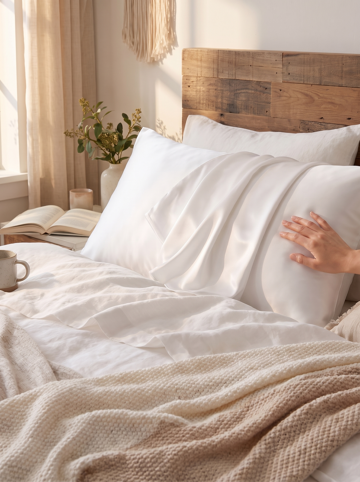 Pair of satin pillowcases with envelope closures
