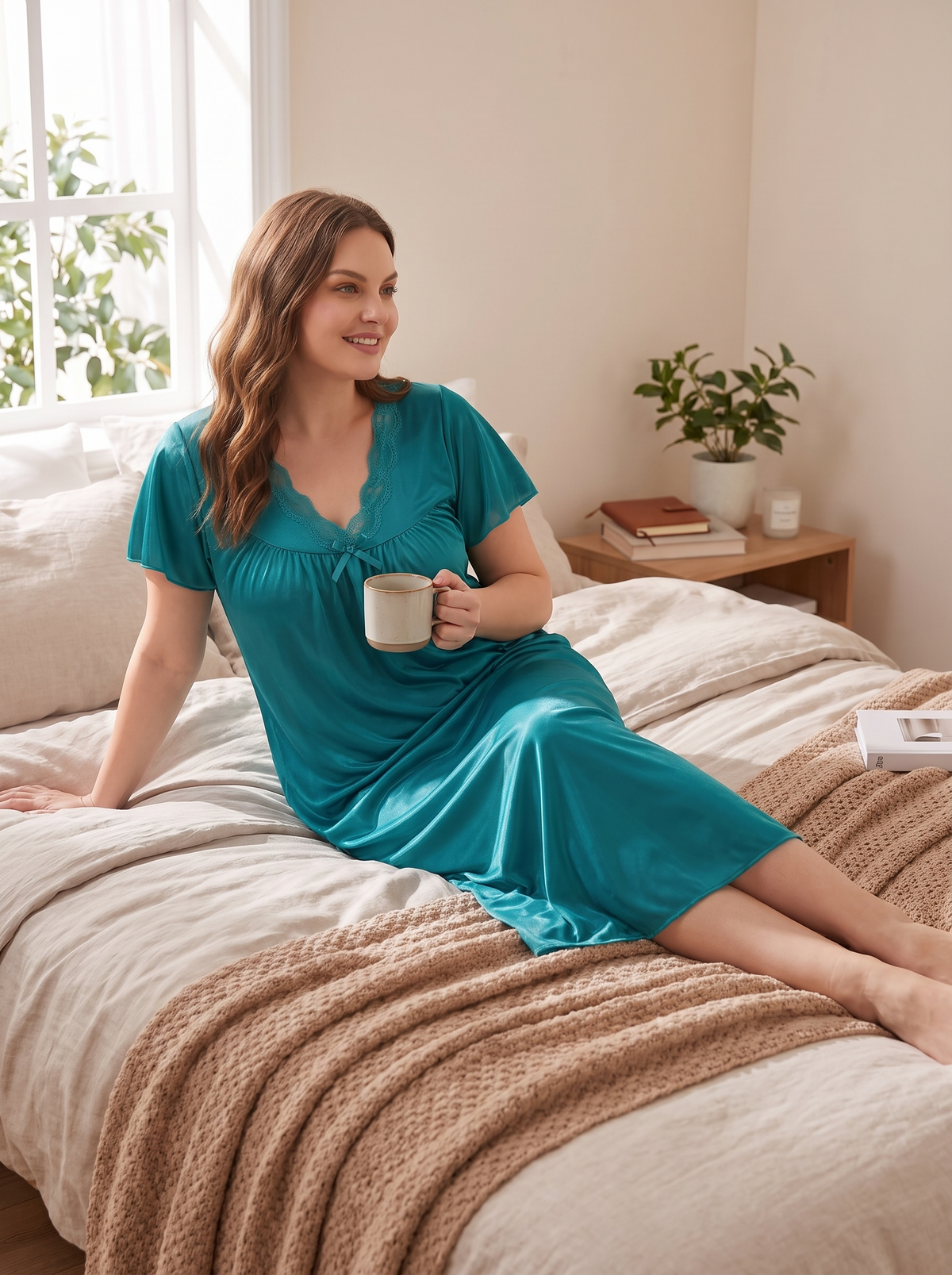 Satin nightgown worn for lounging on a slow morning
