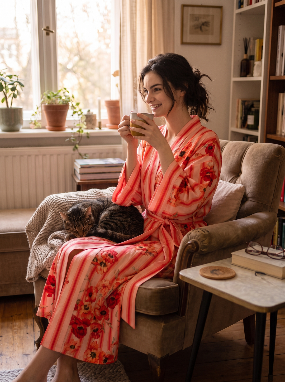 p3 iwt2 Printed lyocell kimono robe worn over loungewear